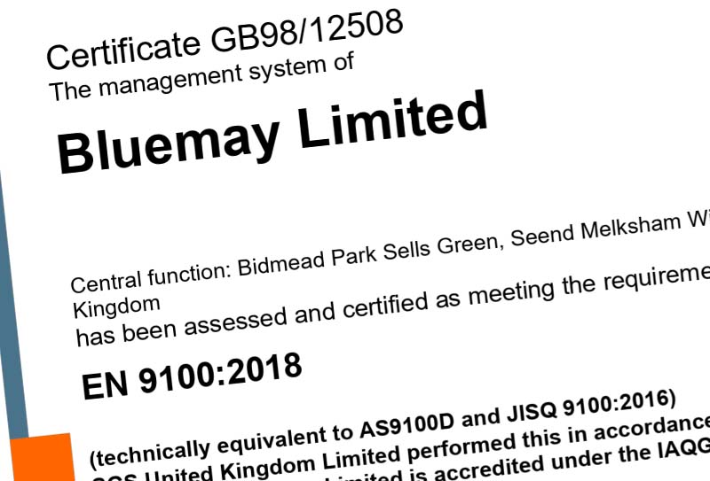 Bluemay Limited Achieves Recertification to EN 9100:2018 (AS9100 D)